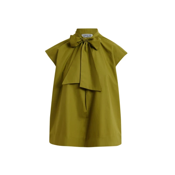 Essentiel Antwerp Green sleeveless top with tie neckline