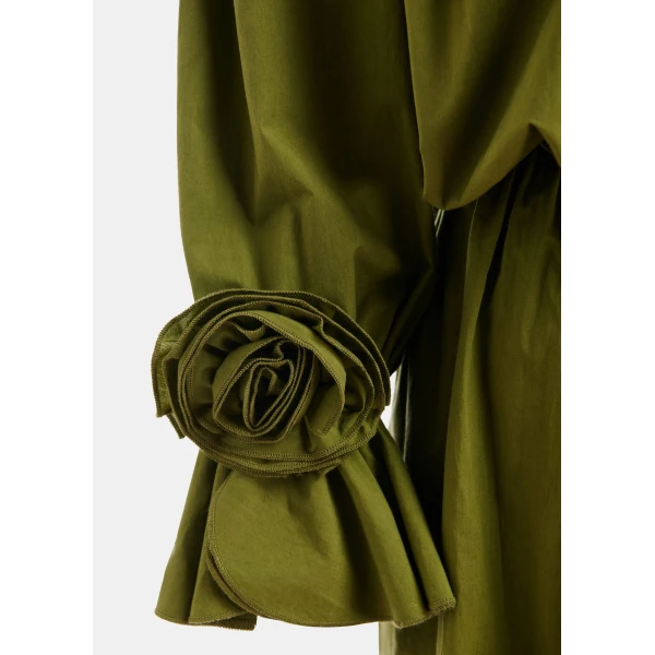 Essentiel Antwerp Green strapless cotton mini dress with rosette details, view 6