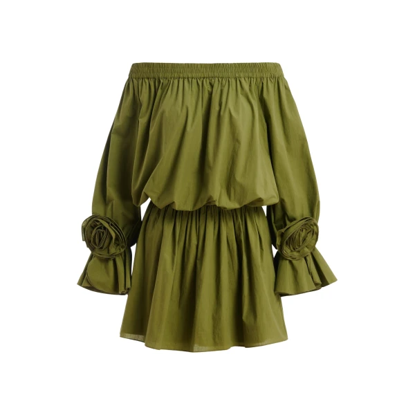 Essentiel Antwerp Green strapless cotton mini dress with rosette details