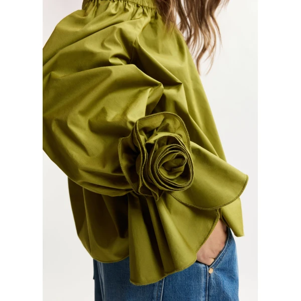 Essentiel Antwerp Green strapless cotton top with rosette details, view 6