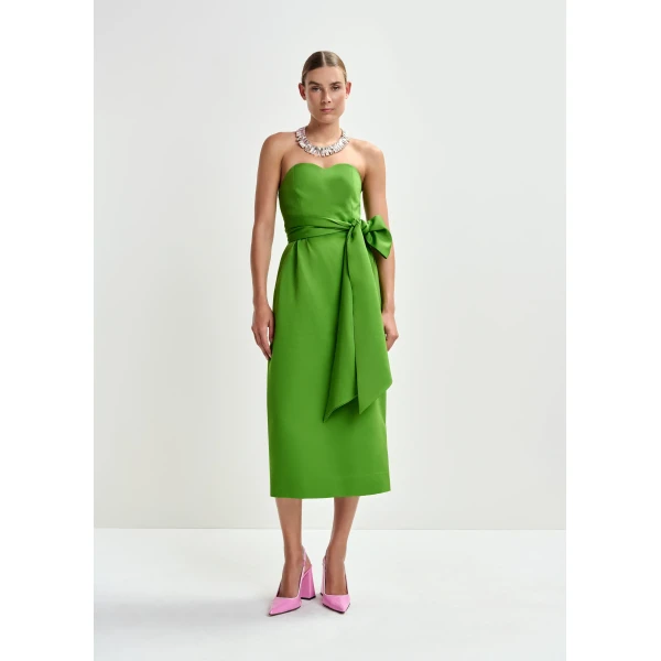 Essentiel Antwerp Green strapless midi dress with wrap-belt, view 2