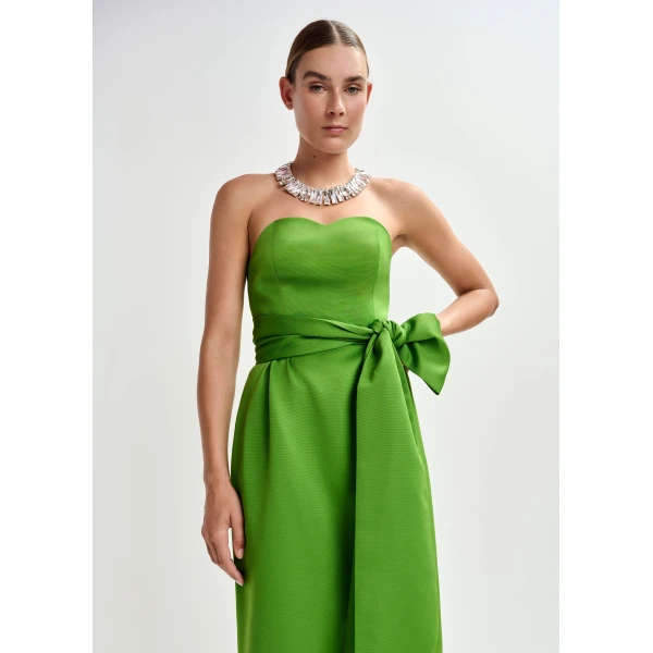 Essentiel Antwerp Green strapless midi dress with wrap-belt, view 3