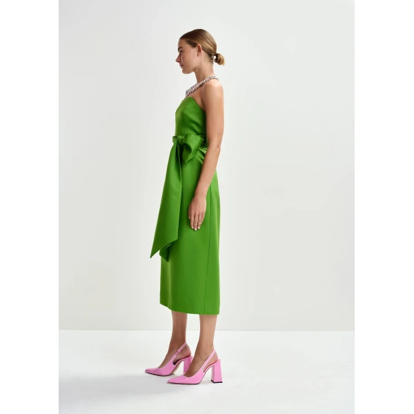 Essentiel Antwerp Green strapless midi dress with wrap-belt, view 4