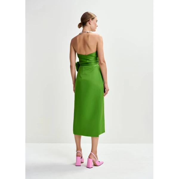 Essentiel Antwerp Green strapless midi dress with wrap-belt, view 5