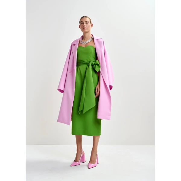 Essentiel Antwerp Green strapless midi dress with wrap-belt, view 6