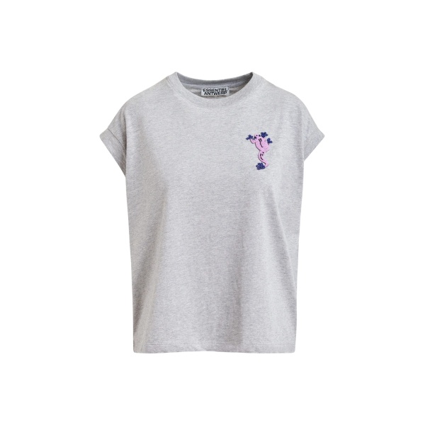 Grey cotton T-shirt with bead embroidery