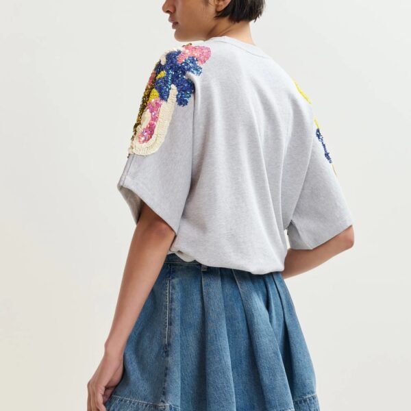 Essentiel Antwerp Grey cotton sweatshirt with multicolor sequin and bead embellishments Top, view 4