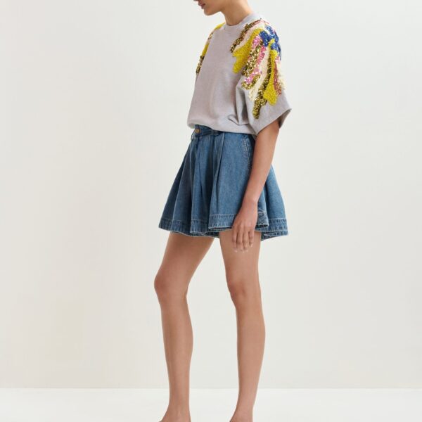 Essentiel Antwerp Grey cotton sweatshirt with multicolor sequin and bead embellishments Top, view 5