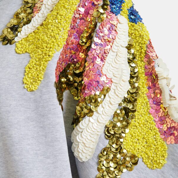 Essentiel Antwerp Grey cotton sweatshirt with multicolor sequin and bead embellishments Top, view 6