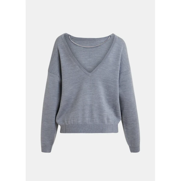 Essentiel Antwerp Grey sweater with rhinestone strings, view 2