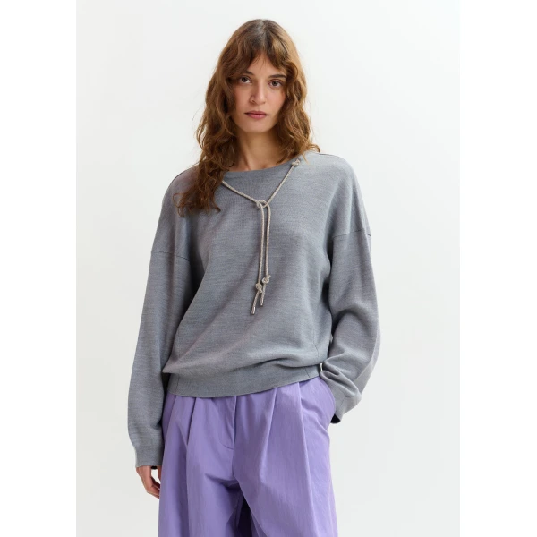 Essentiel Antwerp Grey sweater with rhinestone strings, view 3