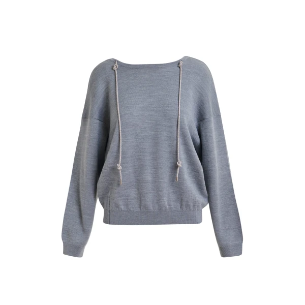 Essentiel Antwerp Grey sweater with rhinestone strings