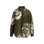Essentiel Antwerp Khaki and off-white oversized sheer printed shirt