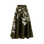 Essentiel Antwerp Khaki and off-white pleated midi skirt with flowers
