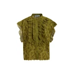 Essentiel Antwerp Khaki broderie anglaise cotton blouse with ruffled trims