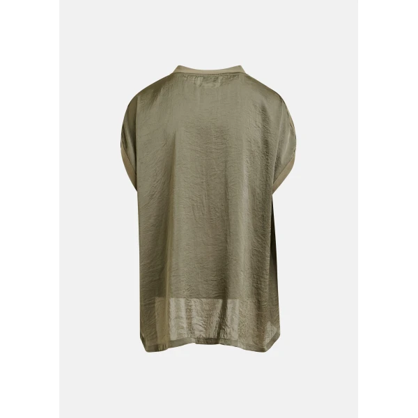 Essentiel Antwerp Khaki cap-sleeve organic cotton T-shirt Top, view 3