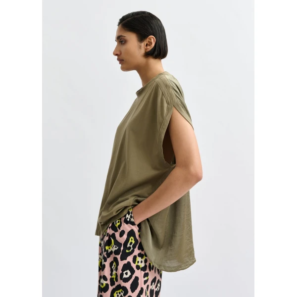 Essentiel Antwerp Khaki cap-sleeve organic cotton T-shirt Top, view 5