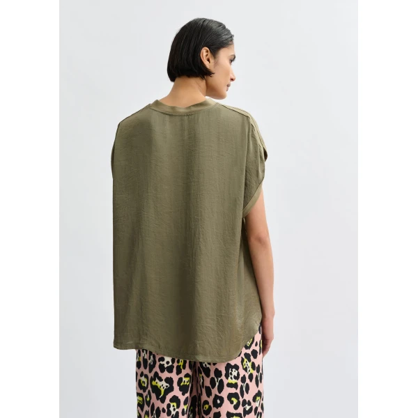 Essentiel Antwerp Khaki cap-sleeve organic cotton T-shirt Top, view 6