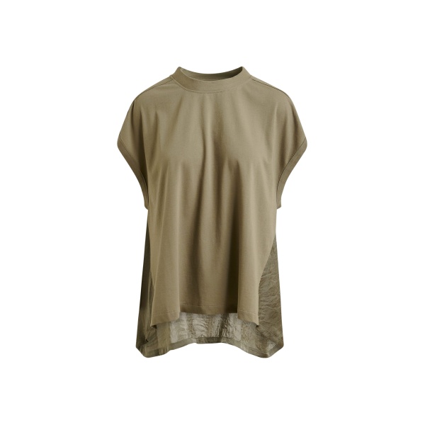 Khaki cap-sleeve organic cotton T-shirt