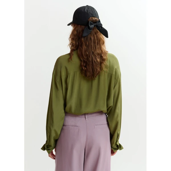 Essentiel Antwerp Khaki oversized tie-collar shirt, view 5