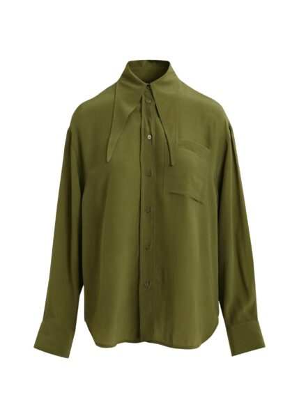 Khaki oversized tie-collar shirt