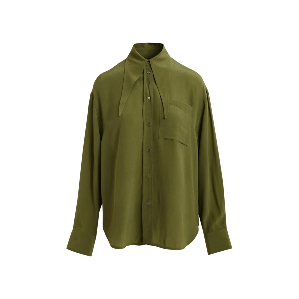 Khaki oversized tie-collar shirt