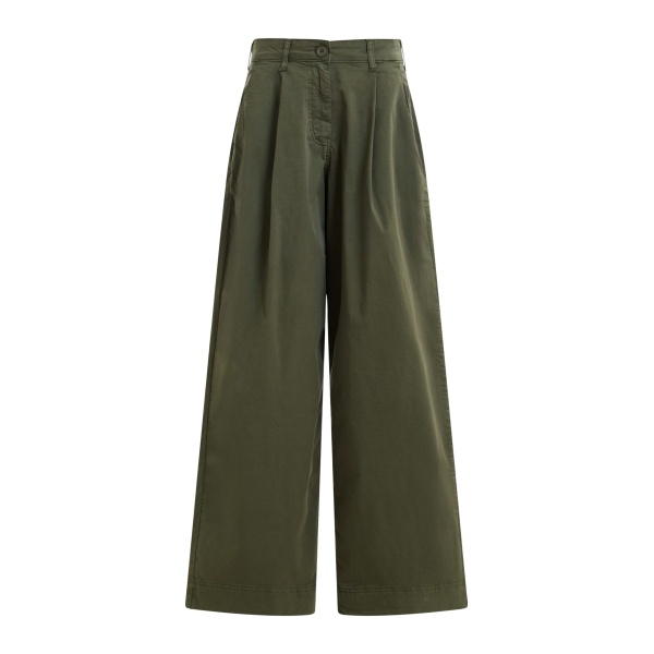 Khaki pleated wide-leg pants