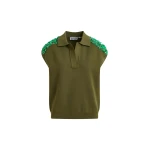 Essentiel Antwerp Khaki sleeveless polo with green embellished shoulders Top
