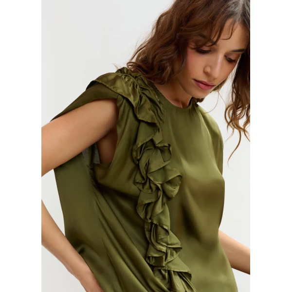 Essentiel Antwerp Khaki sleeveless top with ruffle detail, view 4