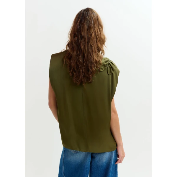 Essentiel Antwerp Khaki sleeveless top with ruffle detail, view 5