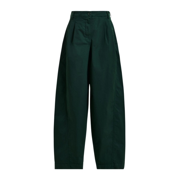 Khaki tapered cotton pants with twisted seams
