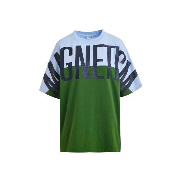 Light blue and green color-block oversized T-shirt with “Magnetism”-print
