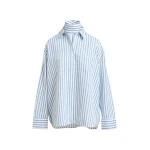 Essentiel Antwerp Light blue and off-white oversized shirt with rhinestone embellishments and layered bib