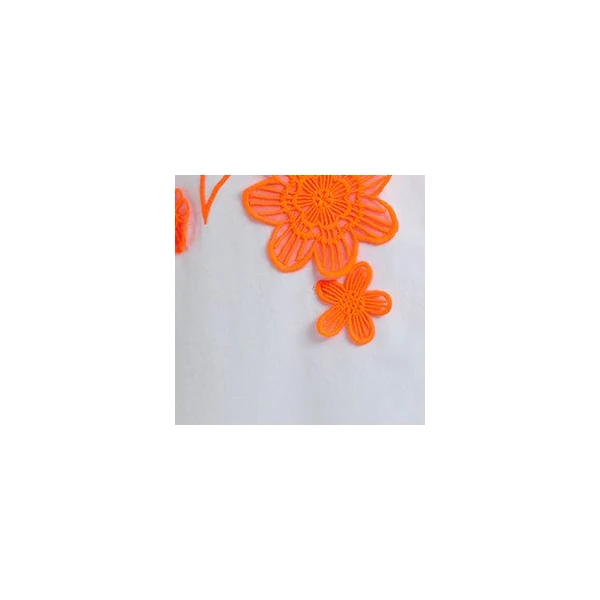 Essentiel Antwerp Light blue and orange cotton shirt with appliqué flowers with mandarin collar, view 2