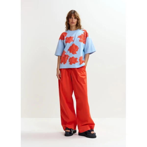 Essentiel Antwerp Light blue and orange floral lace-embellished sweatshirt Top, view 6