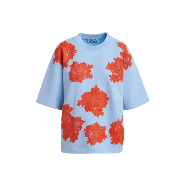 Essentiel Antwerp Light blue and orange floral lace-embellished sweatshirt Top