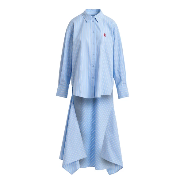 Essentiel Antwerp Light blue and white oversized cotton shirt with transformable tie detail