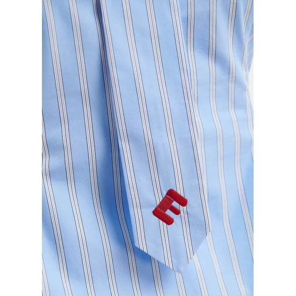 Essentiel Antwerp Light blue and white striped halterneck cotton top with tie detail, view 6