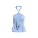 Essentiel Antwerp Light blue and white striped halterneck cotton top with tie detail