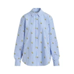 Essentiel Antwerp Light blue and white striped oversized cotton shirt with yellow Peanuts™ print