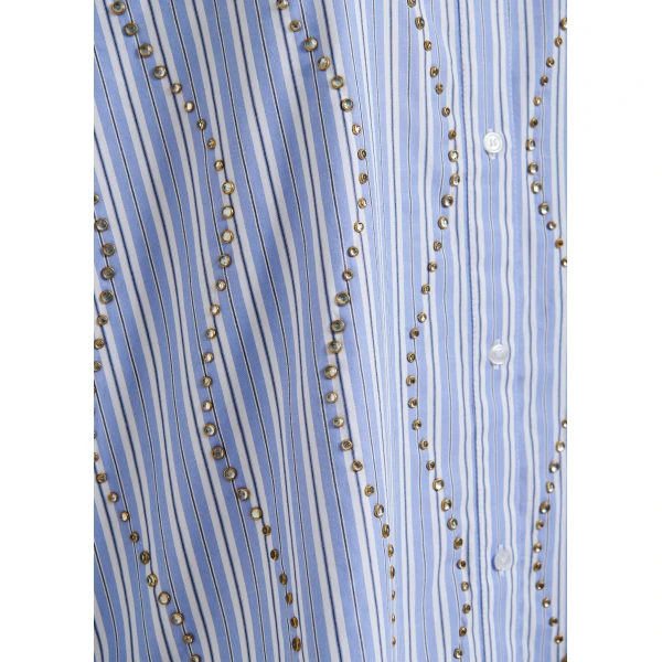 Essentiel Antwerp Light blue and white striped oversized shirt with stud embellishments, view 6