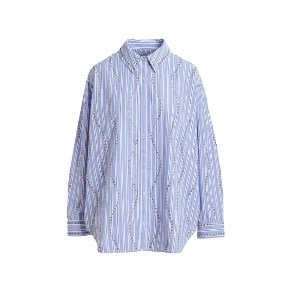 Essentiel Antwerp Light blue and white striped oversized shirt with stud embellishments