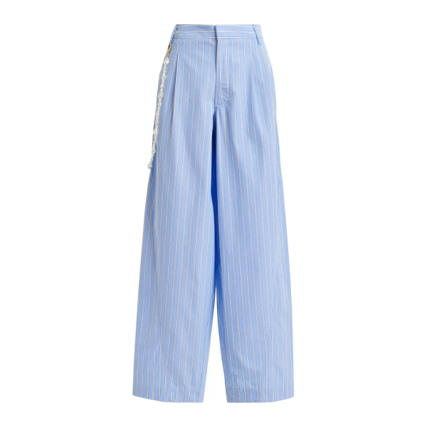 Essentiel Antwerp Light blue and white tapered-leg cotton pants with detachable pearl belt