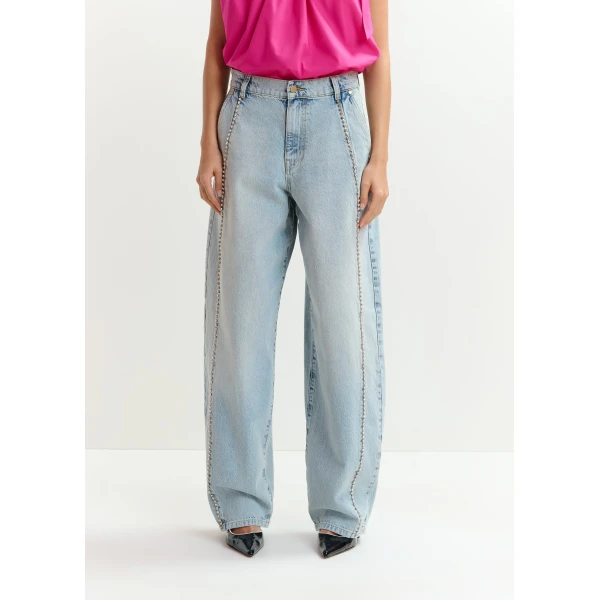 Essentiel Antwerp Light blue balloon-leg jeans with silver rhinestone side trim, view 4