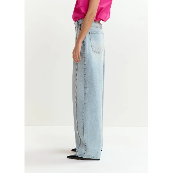 Essentiel Antwerp Light blue balloon-leg jeans with silver rhinestone side trim, view 5