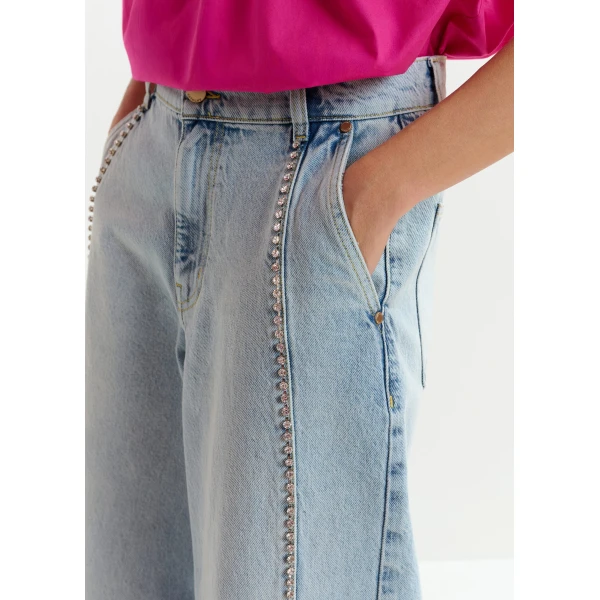 Essentiel Antwerp Light blue balloon-leg jeans with silver rhinestone side trim, view 6