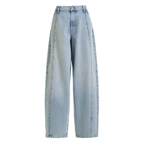 Essentiel Antwerp Light blue balloon-leg jeans with silver rhinestone side trim