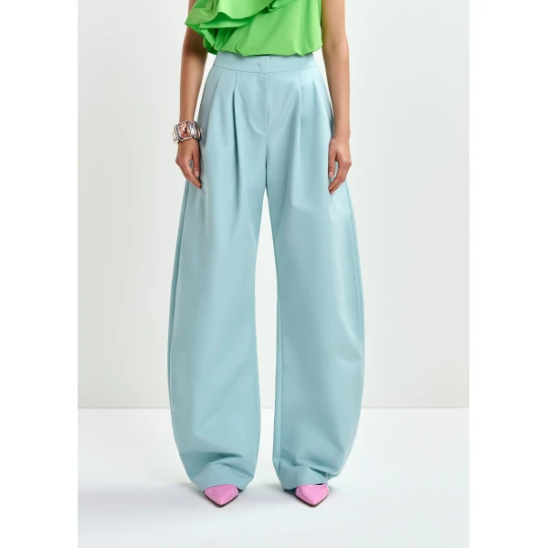 Essentiel Antwerp Light blue barrel-leg pants with pleated waist, view 4