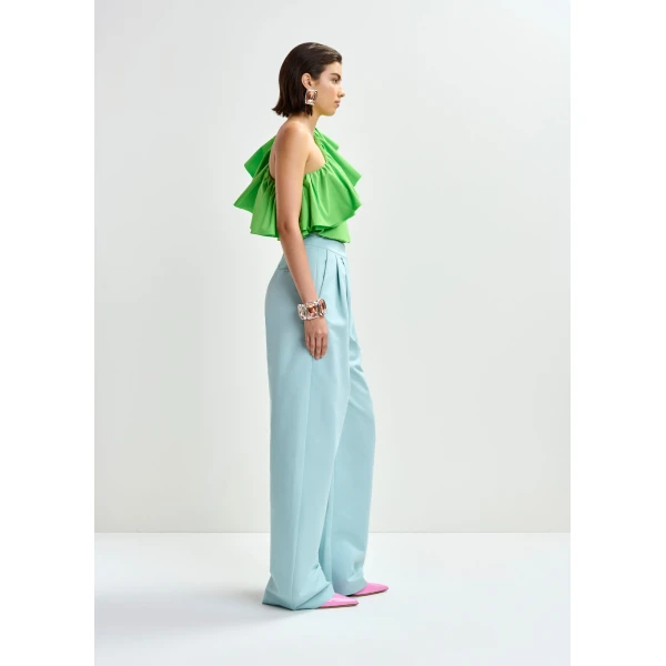 Essentiel Antwerp Light blue barrel-leg pants with pleated waist, view 5