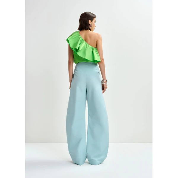 Essentiel Antwerp Light blue barrel-leg pants with pleated waist, view 6